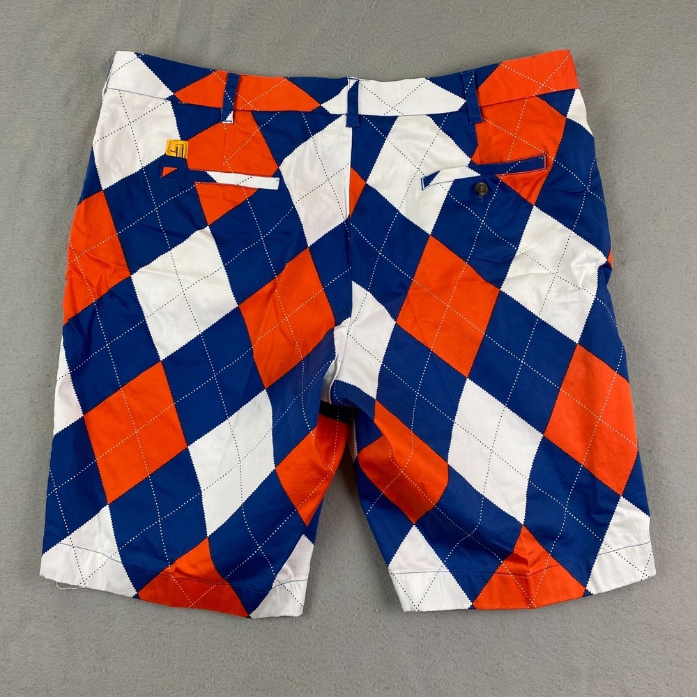 Loudmouth Golf Shorts 42 Blue Orange White Argyle Gator Colors Golf
